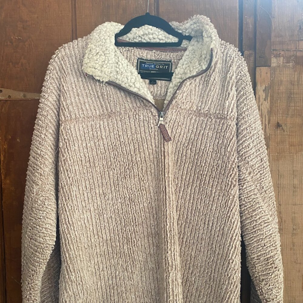 True Grit oversized oatmeal 1/4 zip up Sherpa pullover